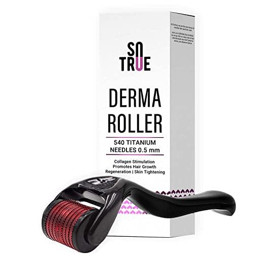 sotrue derma roller for hair growth 0.5 mm with 540 titanium needles | repairs damaged hair, activates hair follicles | for hair fall & hair thickening | reduces acne scars | safe & effective to use