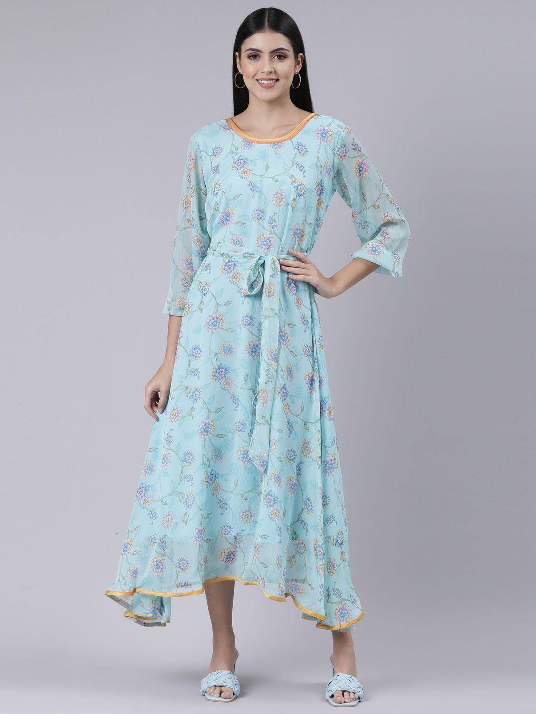 souchii blue floral layered chiffon maxi midi dress