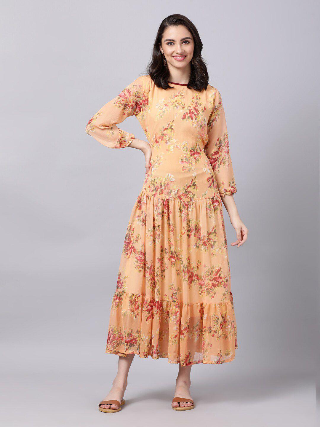 souchii peach-coloured floral chiffon maxi dress