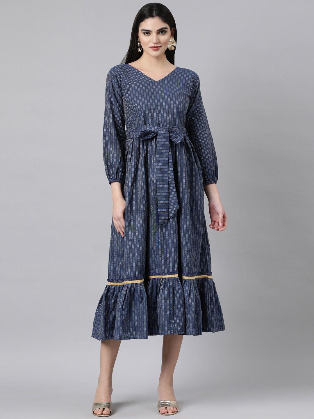 souchii v-neck tie-up belted ethnic midi dress