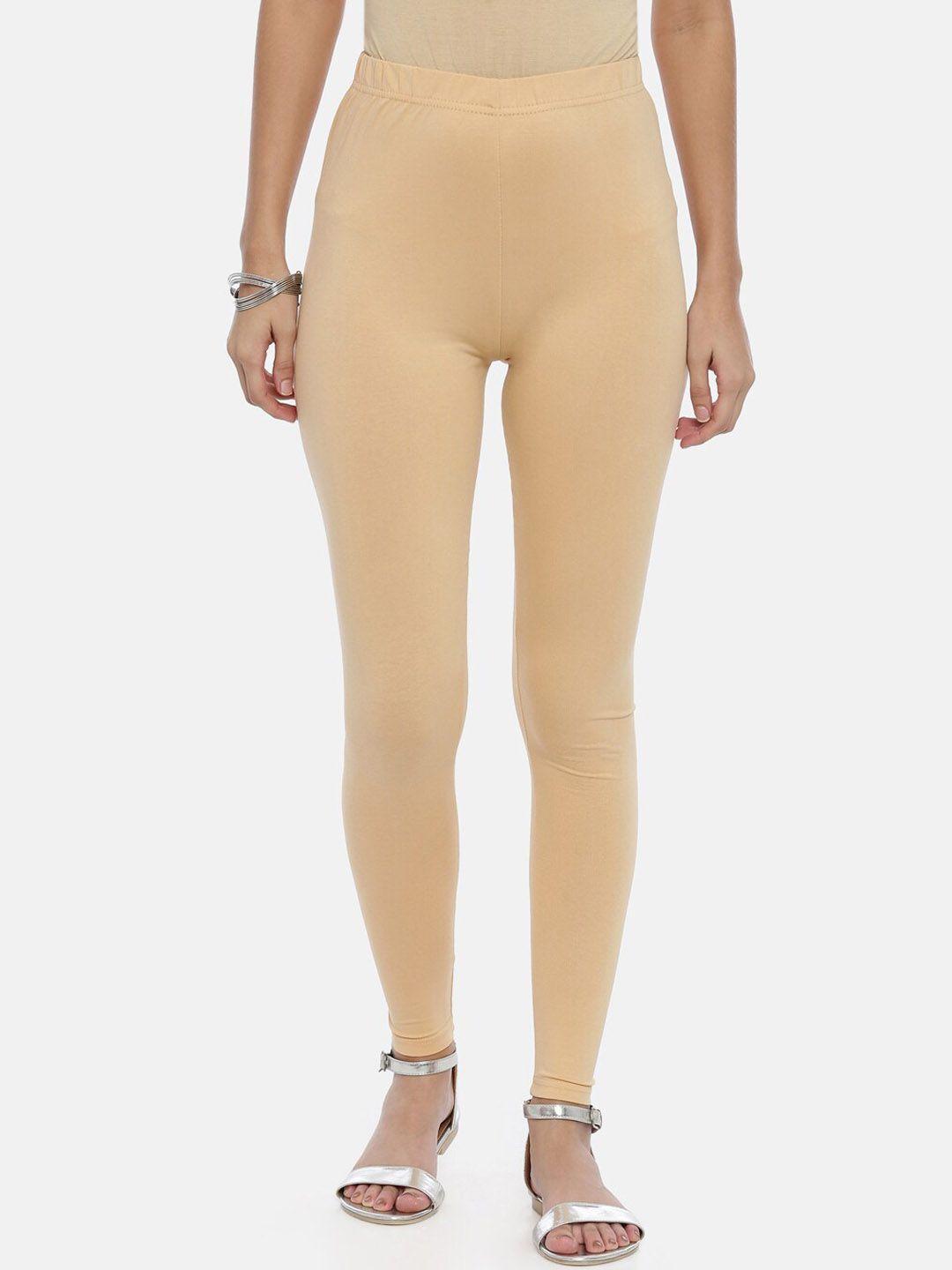souchii women beige solid slim-fit ankle-length leggings