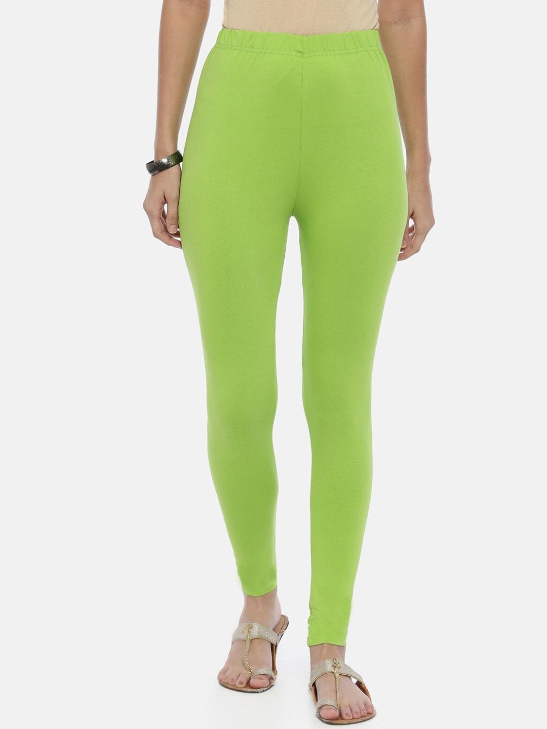 souchii women lime green solid ankle-length leggings