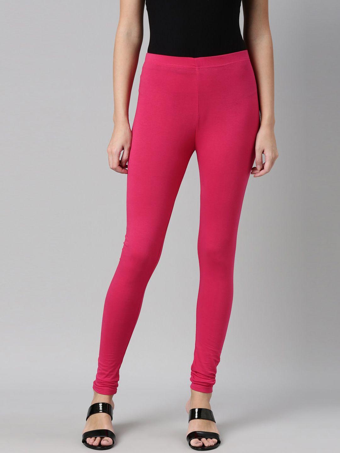 souchii women magenta pink solid churidar-length slim-fit leggings
