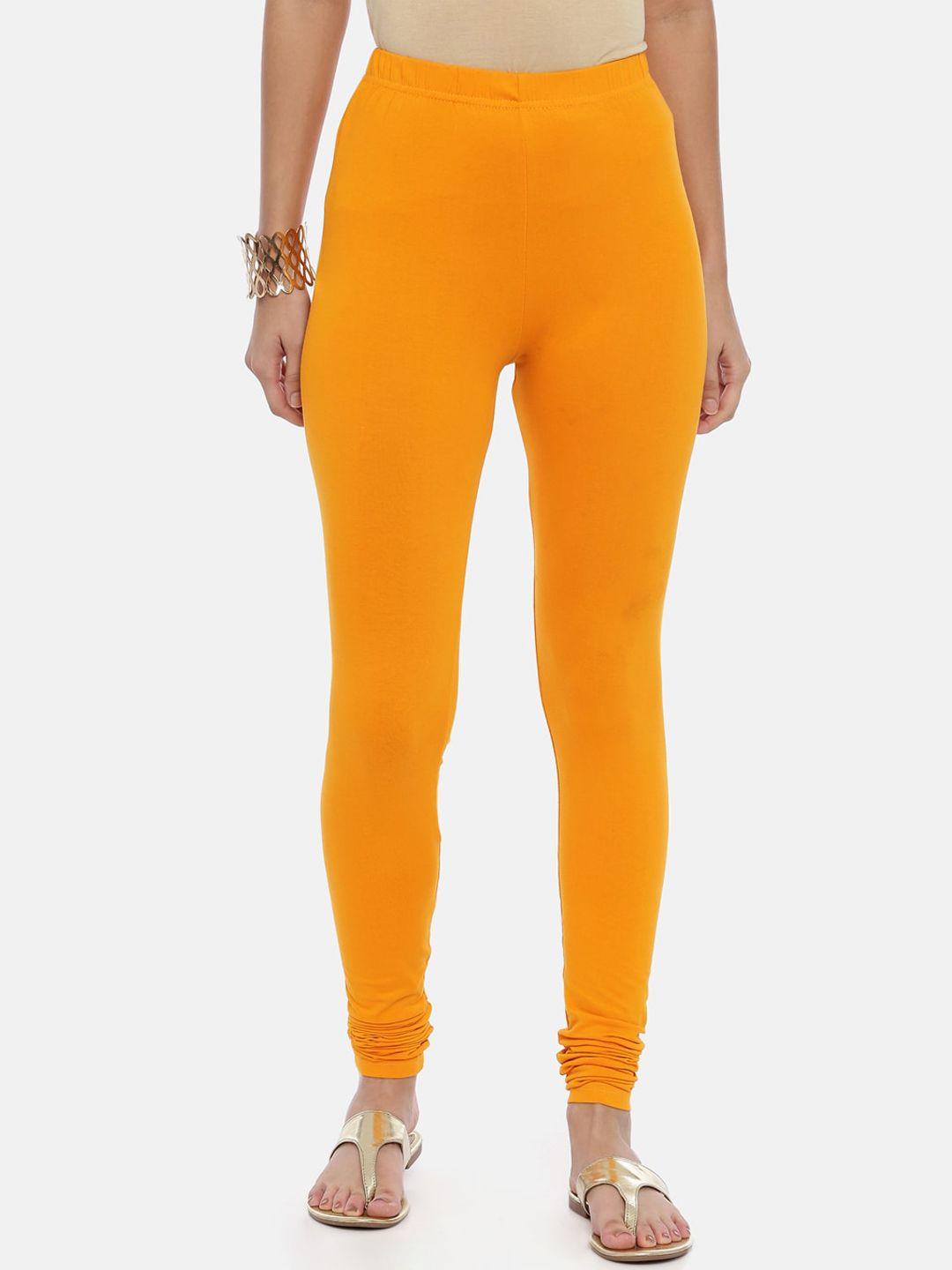 souchii women mustard yellow solid slim-fit churidar-length leggings