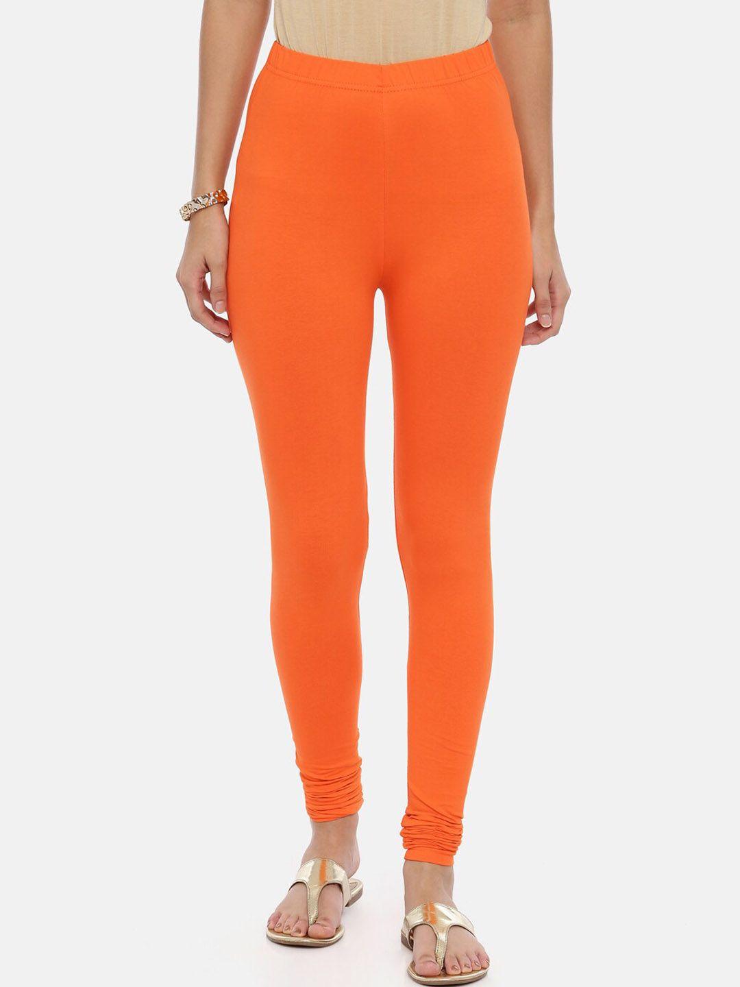 souchii women orange solid slim-fit churidar-length leggings