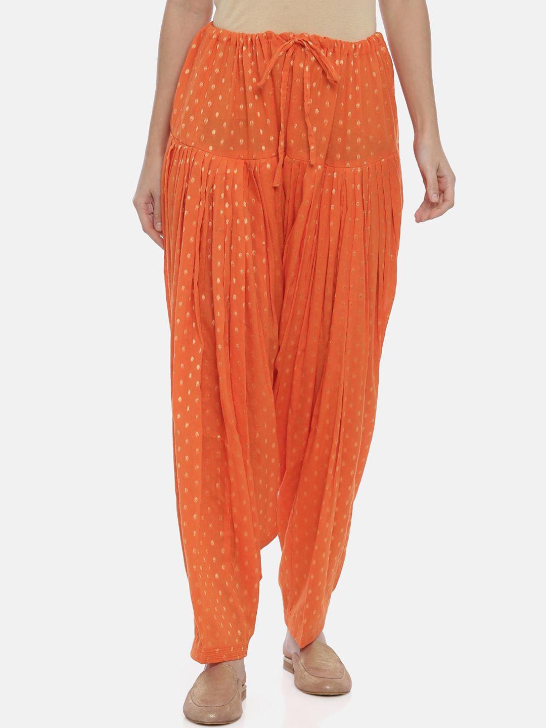 souchii women orange woven design loose-fit patiala