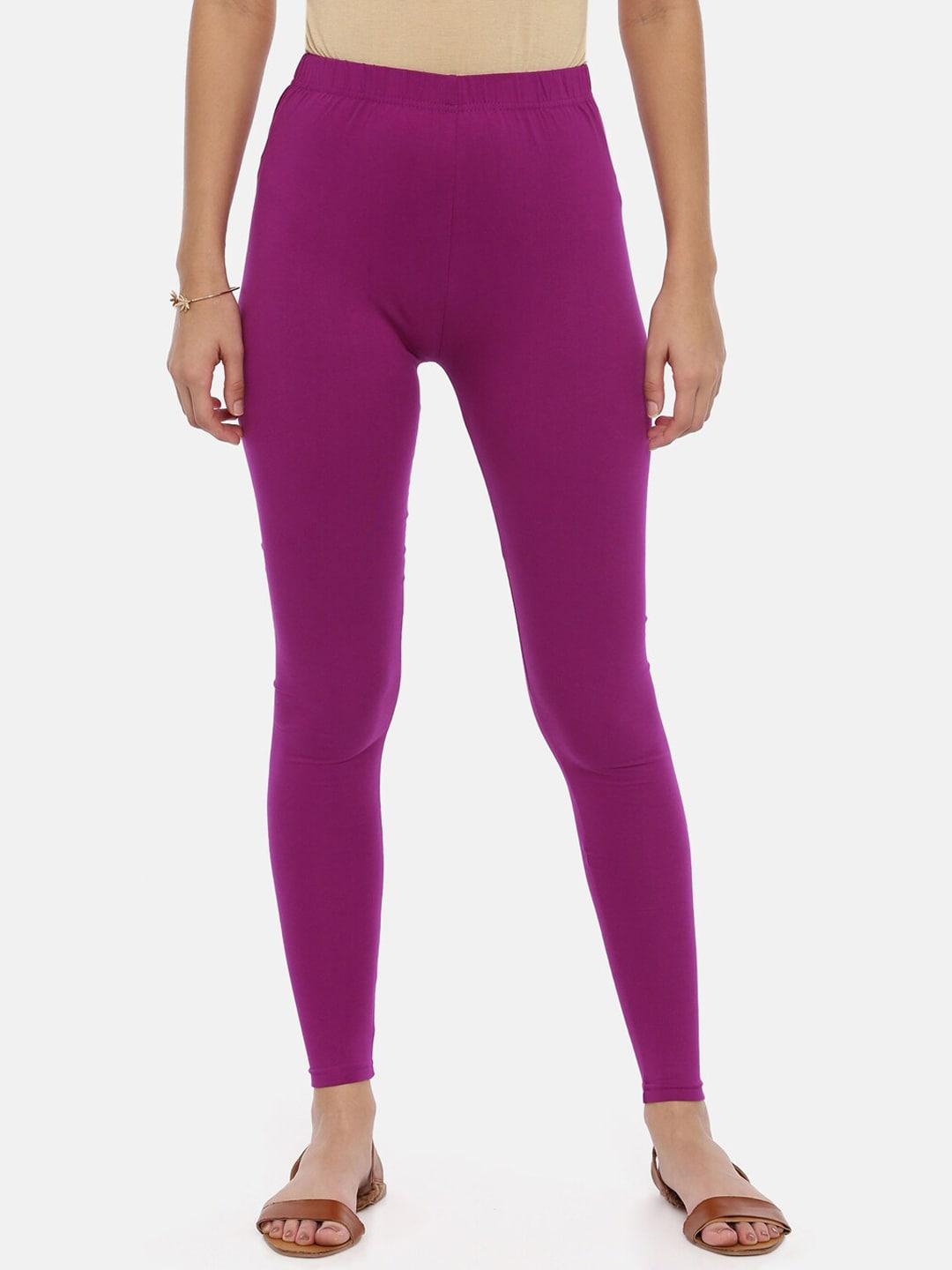 souchii women purple solid slim-fit ankle-length leggings