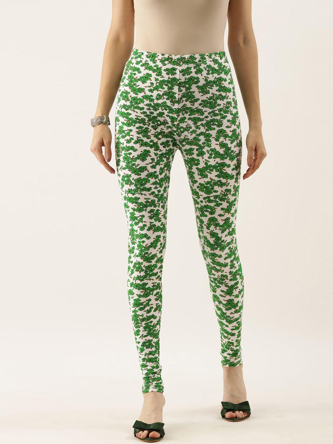 souchii women white & green printed ankle-length leggings