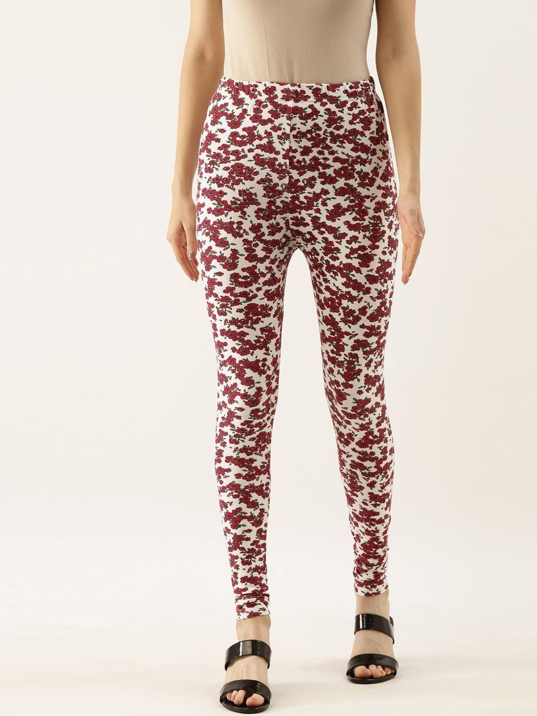souchii women white & red printed slim-fit ankle-length leggings