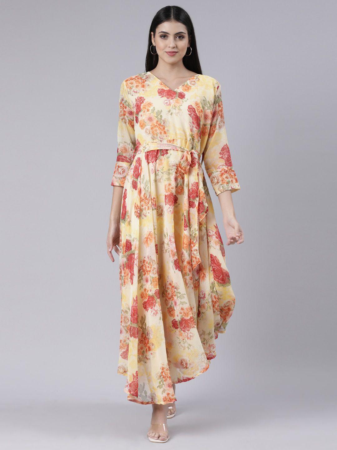 souchii yellow floral layered chiffon maxi maxi dress