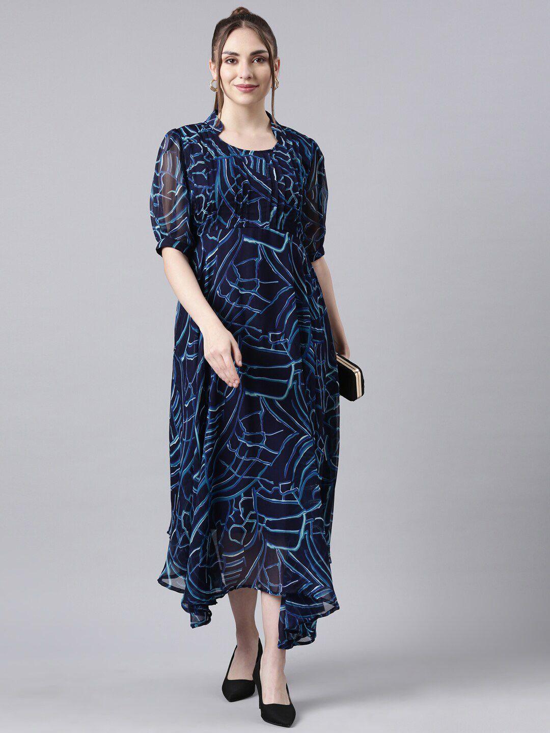 souchii abstract printed fit & flared dress