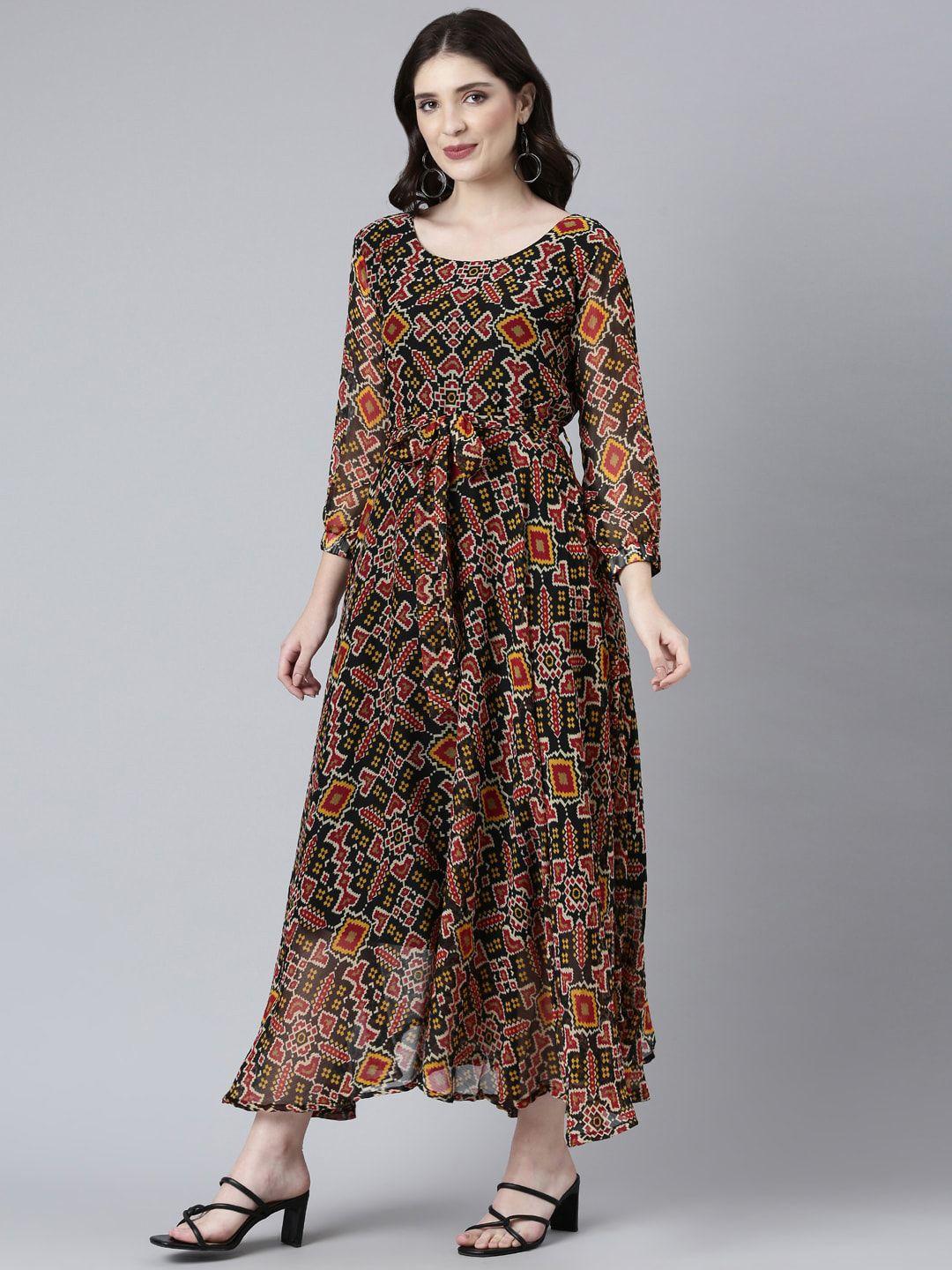 souchii abstract printed maxi flared ethnic dresses