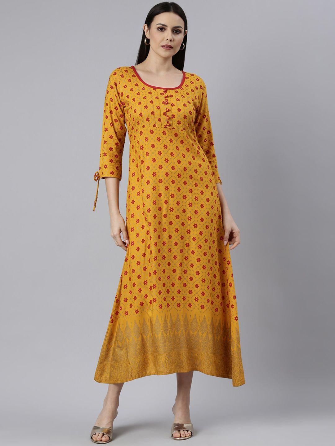 souchii ethnic motifs printed a-line liva maxi dress