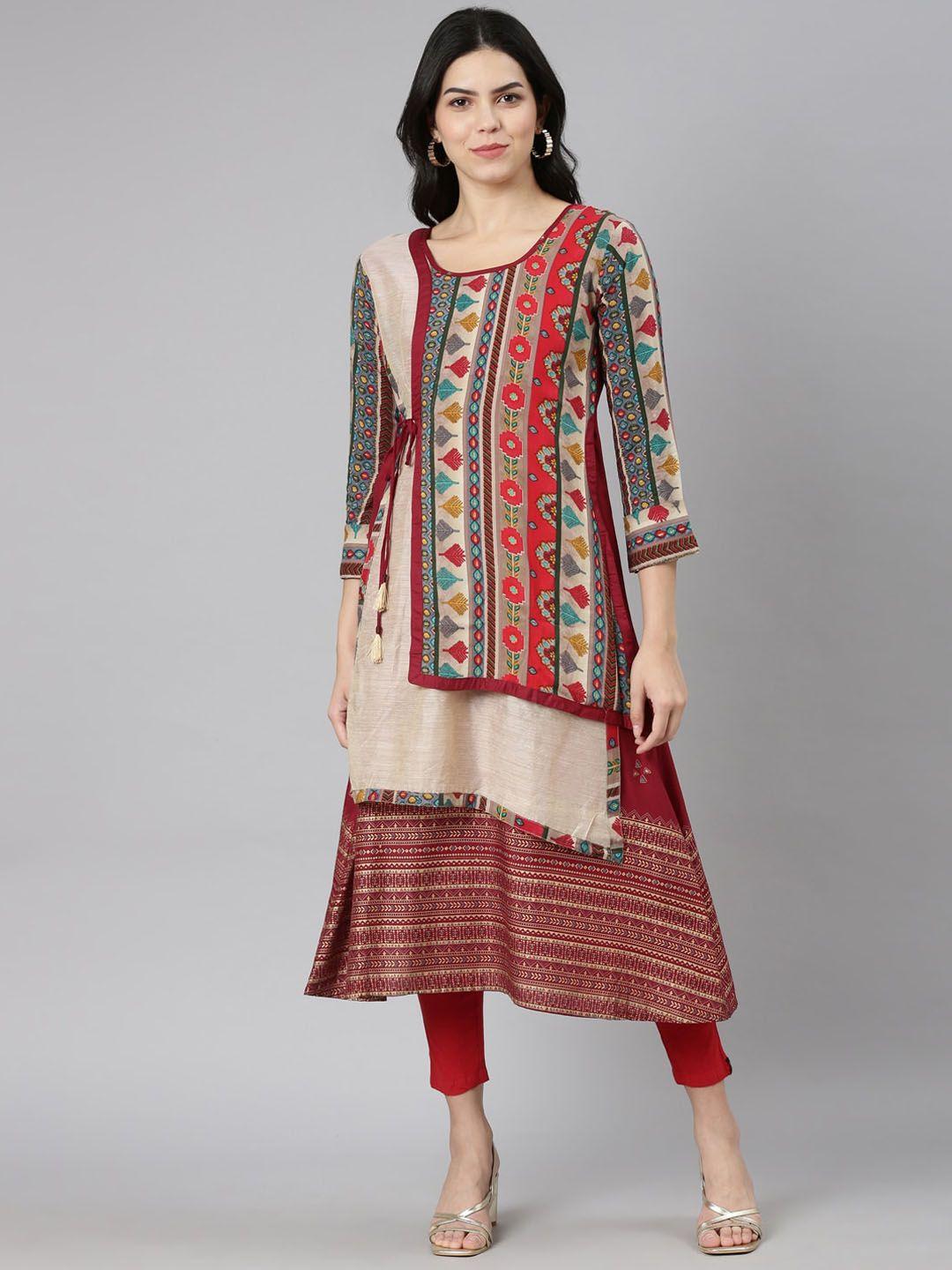 souchii ethnic motifs printed layered a line kurta