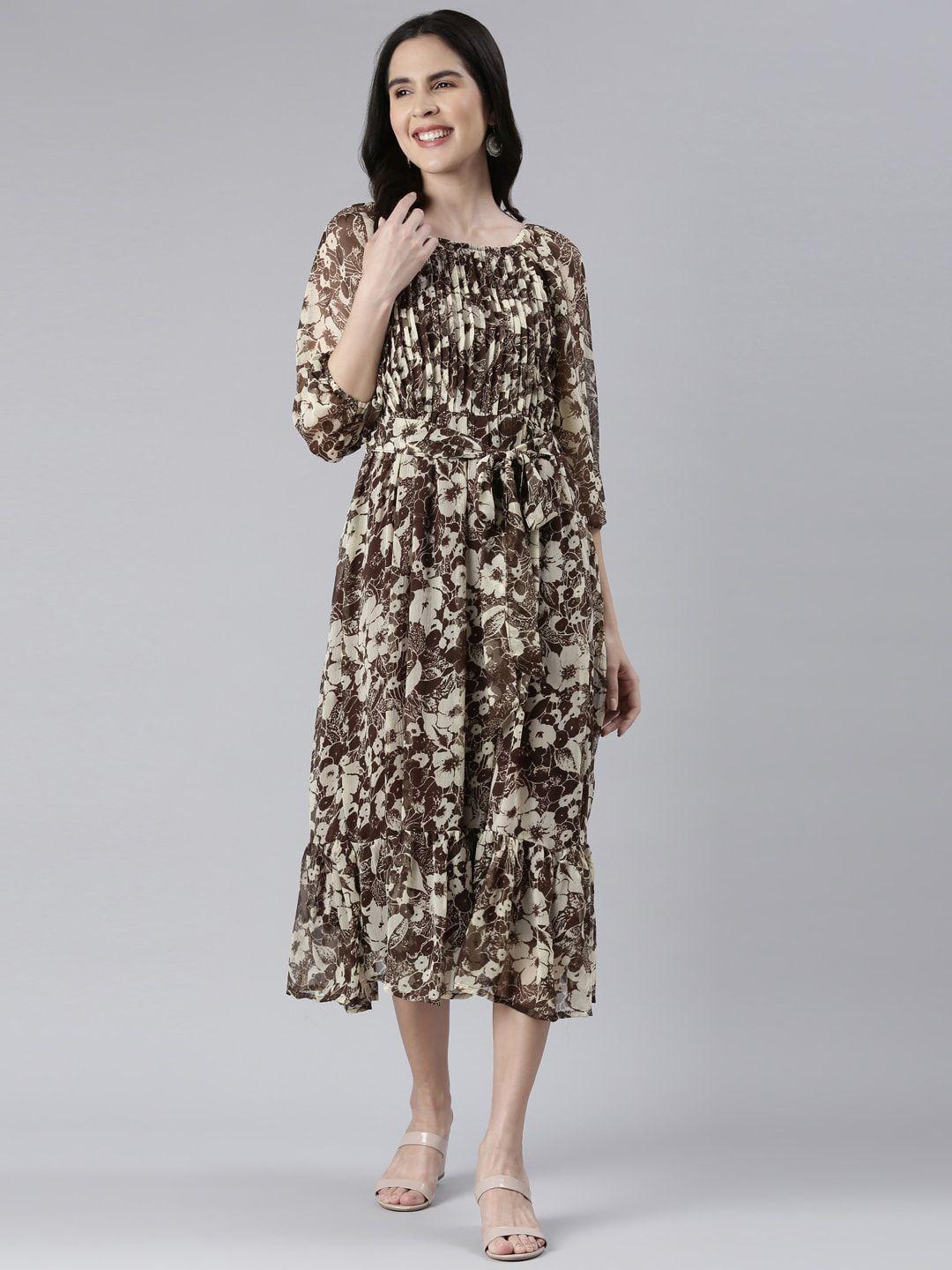 souchii floral printed chiffon a-line midi dress