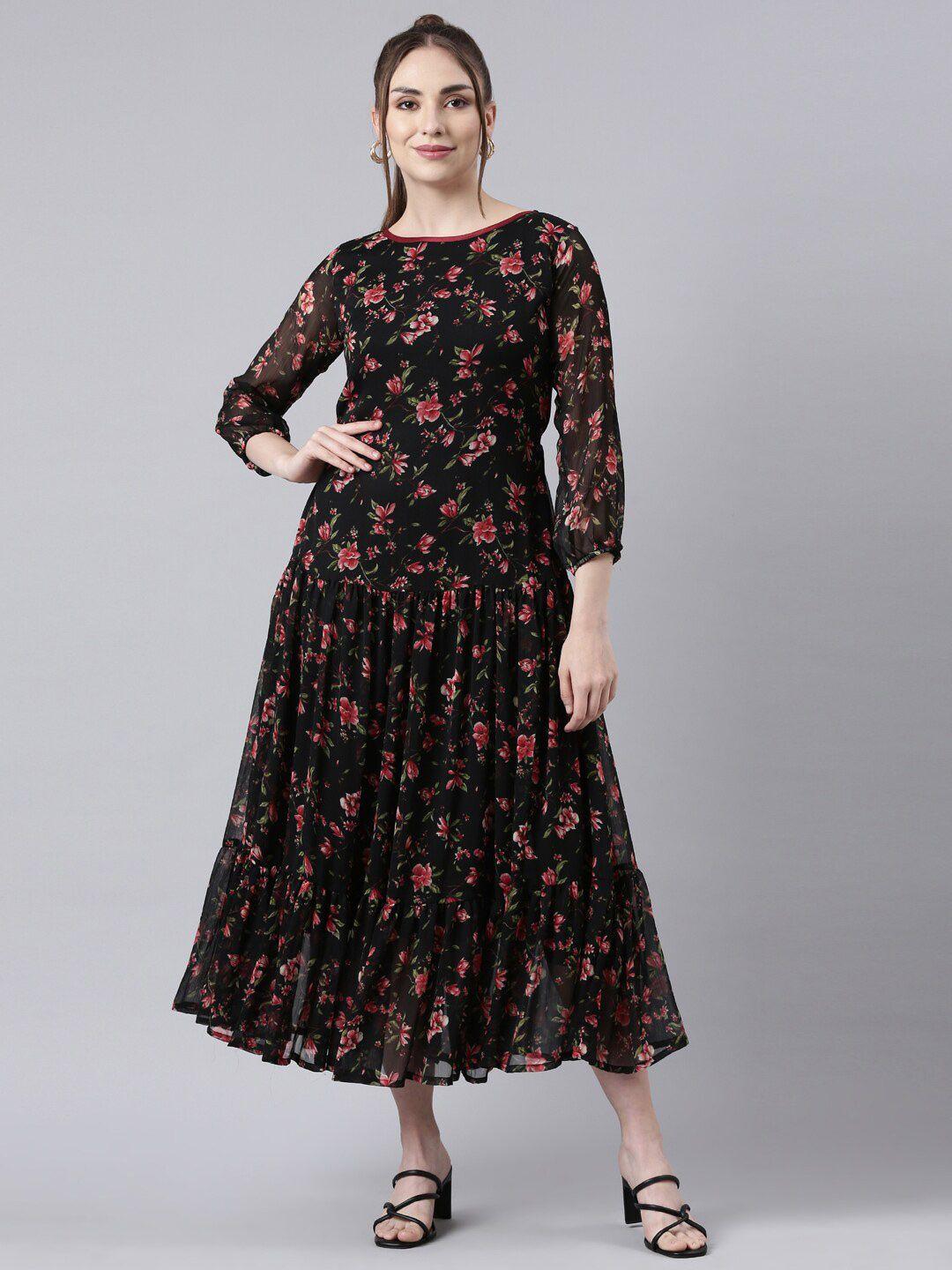 souchii floral printed chiffon maxi ethnic dresses