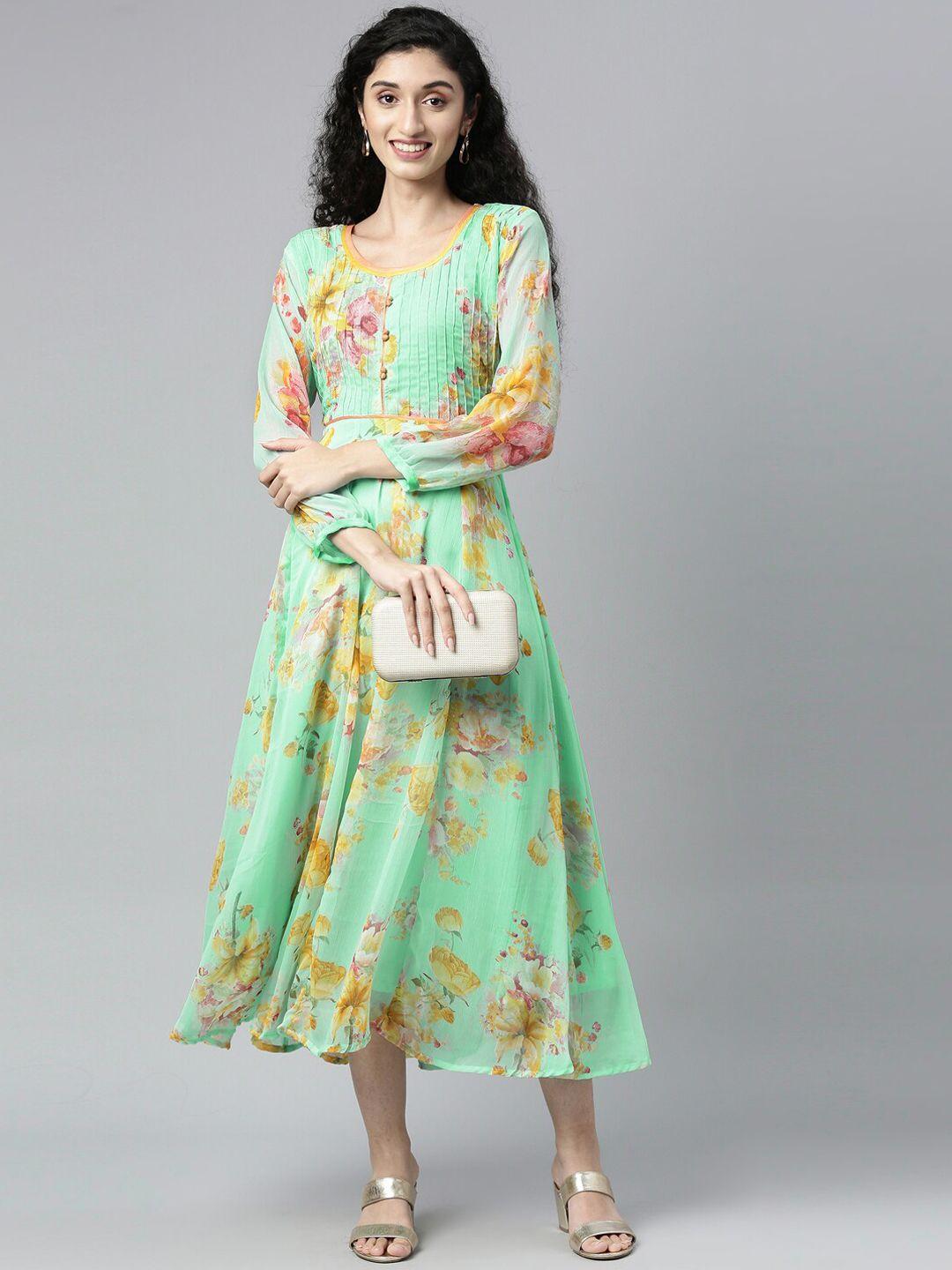 souchii floral printed fit & flare midi dress