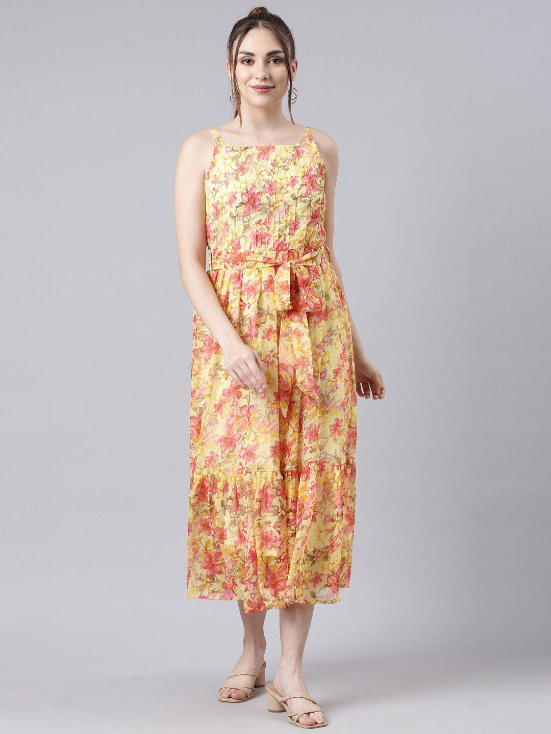 souchii floral printed flared midi fit & flare dress