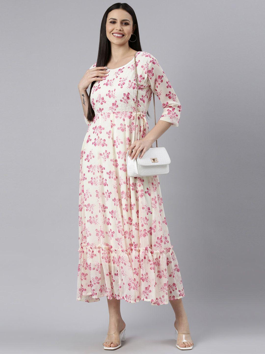 souchii floral printed round neck a-line dress