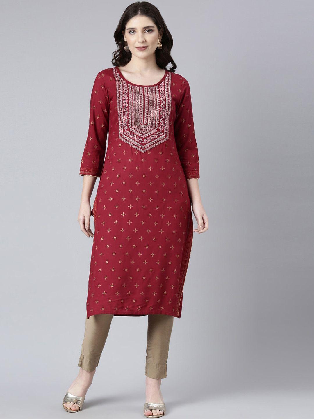 souchii geometric printed mirror work straight kurta