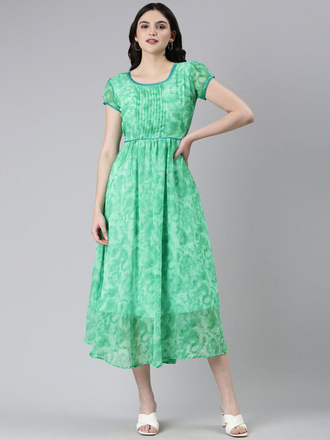 souchii green floral print chiffon empire midi dress