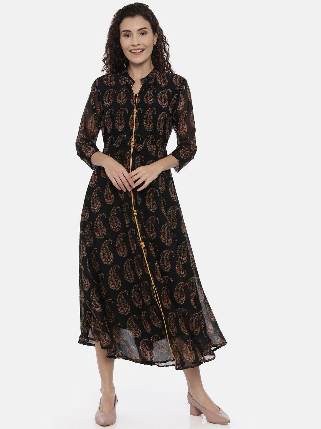 souchii women black printed a-line dress