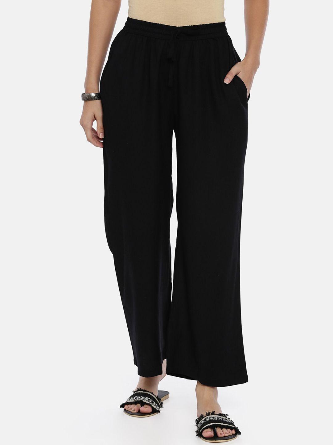 souchii women black solid flared palazzos