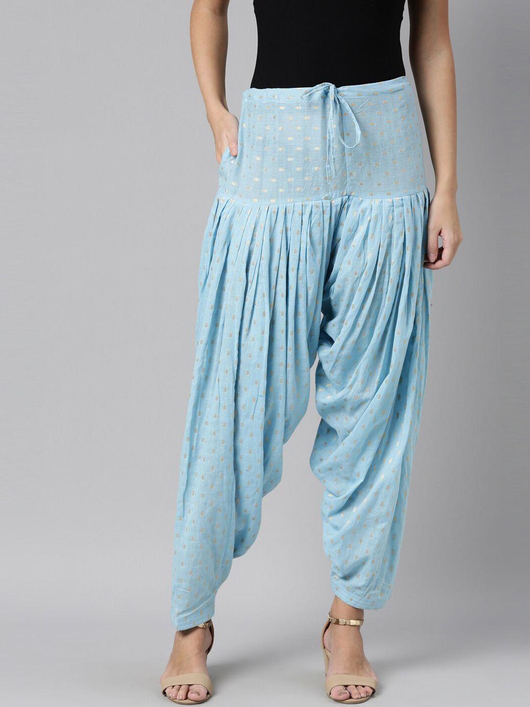 souchii women blue & gold-coloured woven design pure cotton patiala