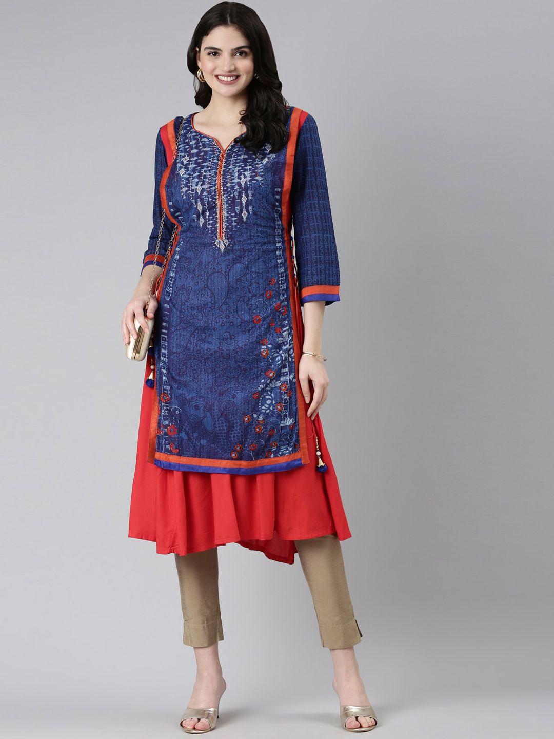 souchii women blue printed sequinned indie prints liva kurta