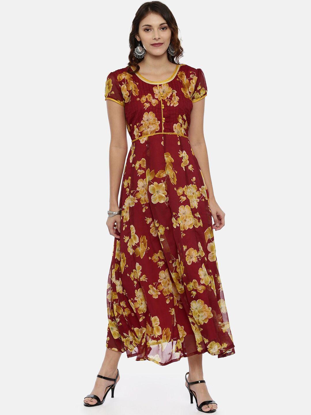 souchii women maroon printed maxi dress