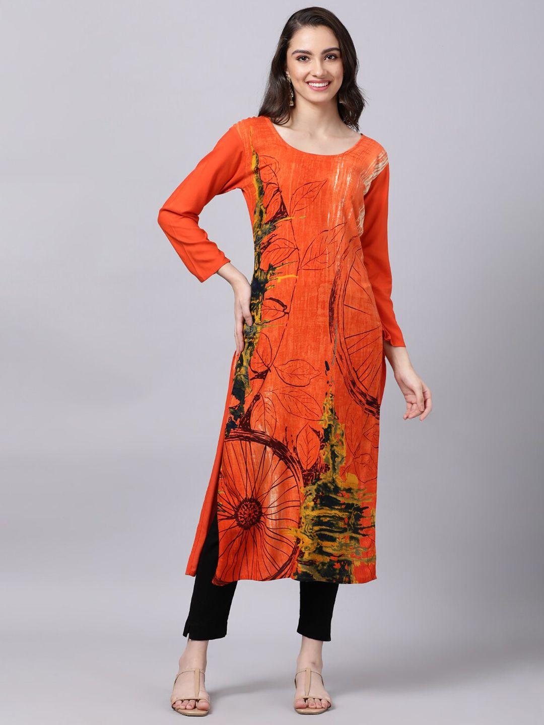 souchii women orange printed floral kurta