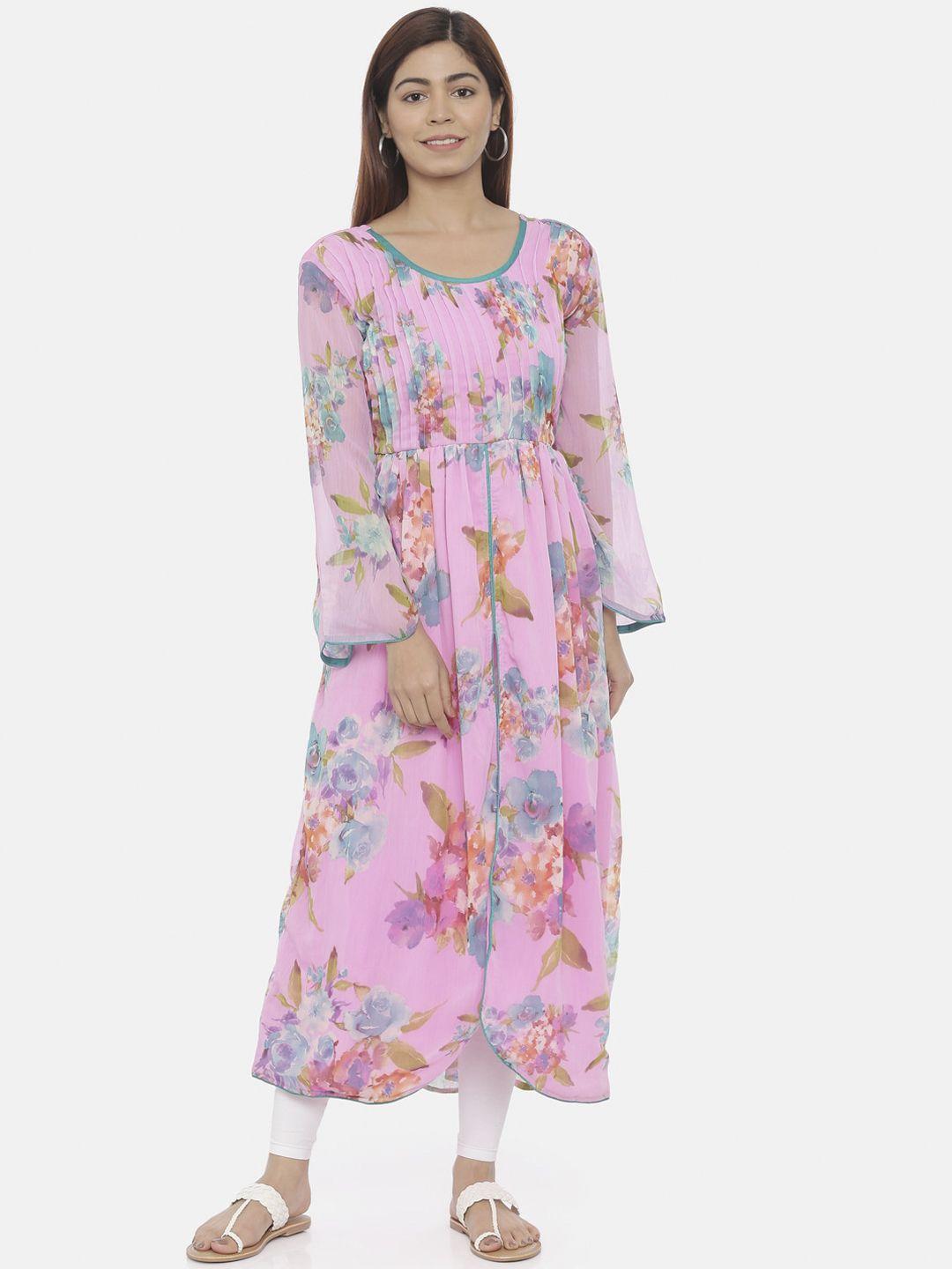 souchii women pink printed fit and flare dress