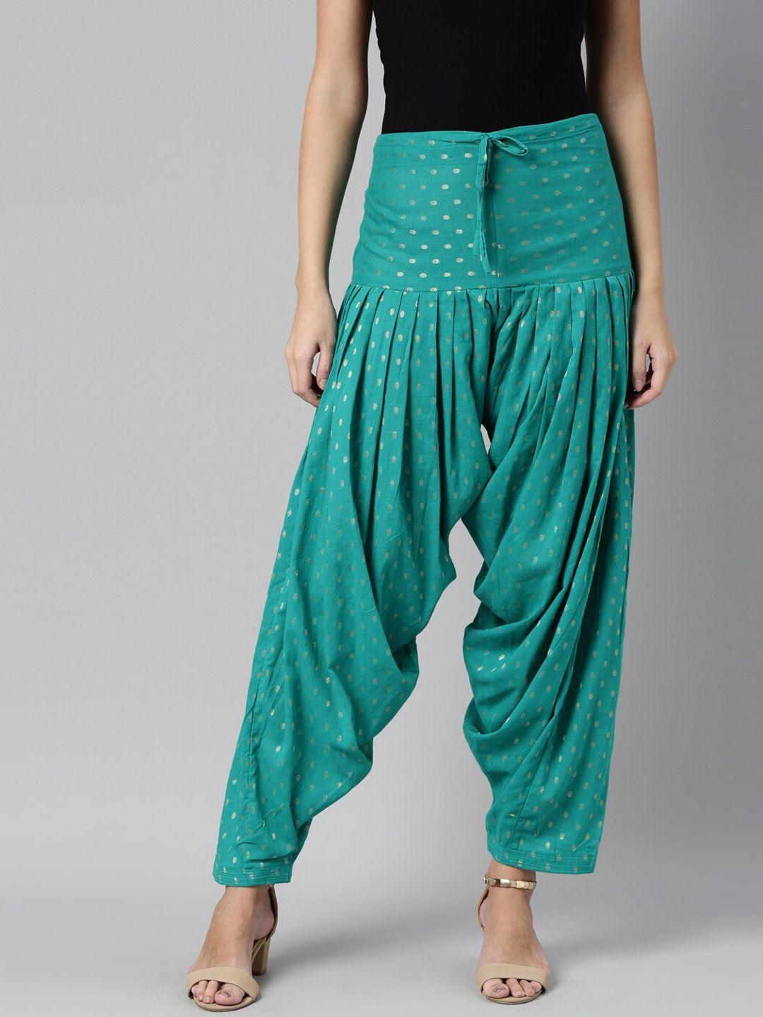 souchii women sea green woven design pure cotton jacquard patiala