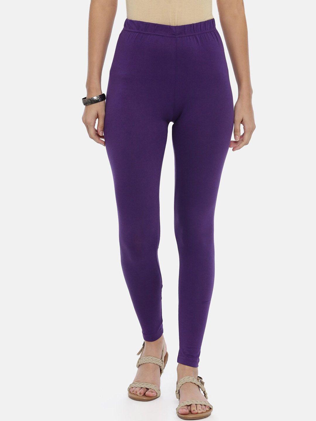 souchii women violet solid ankle-length leggings