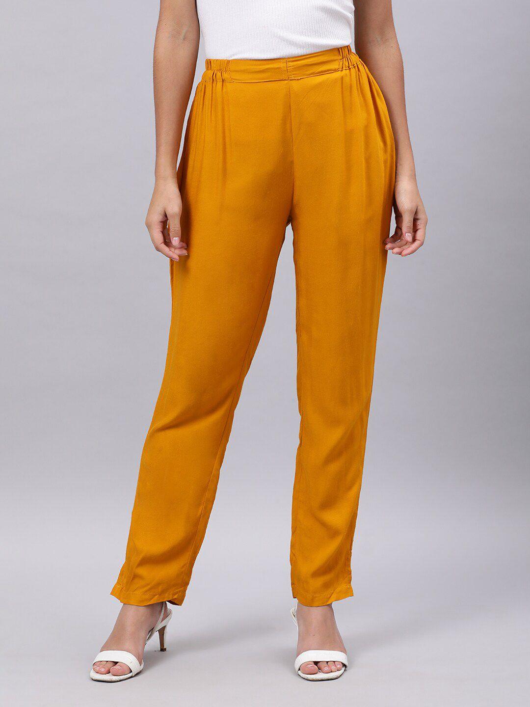 souchii women yellow slim fit trousers