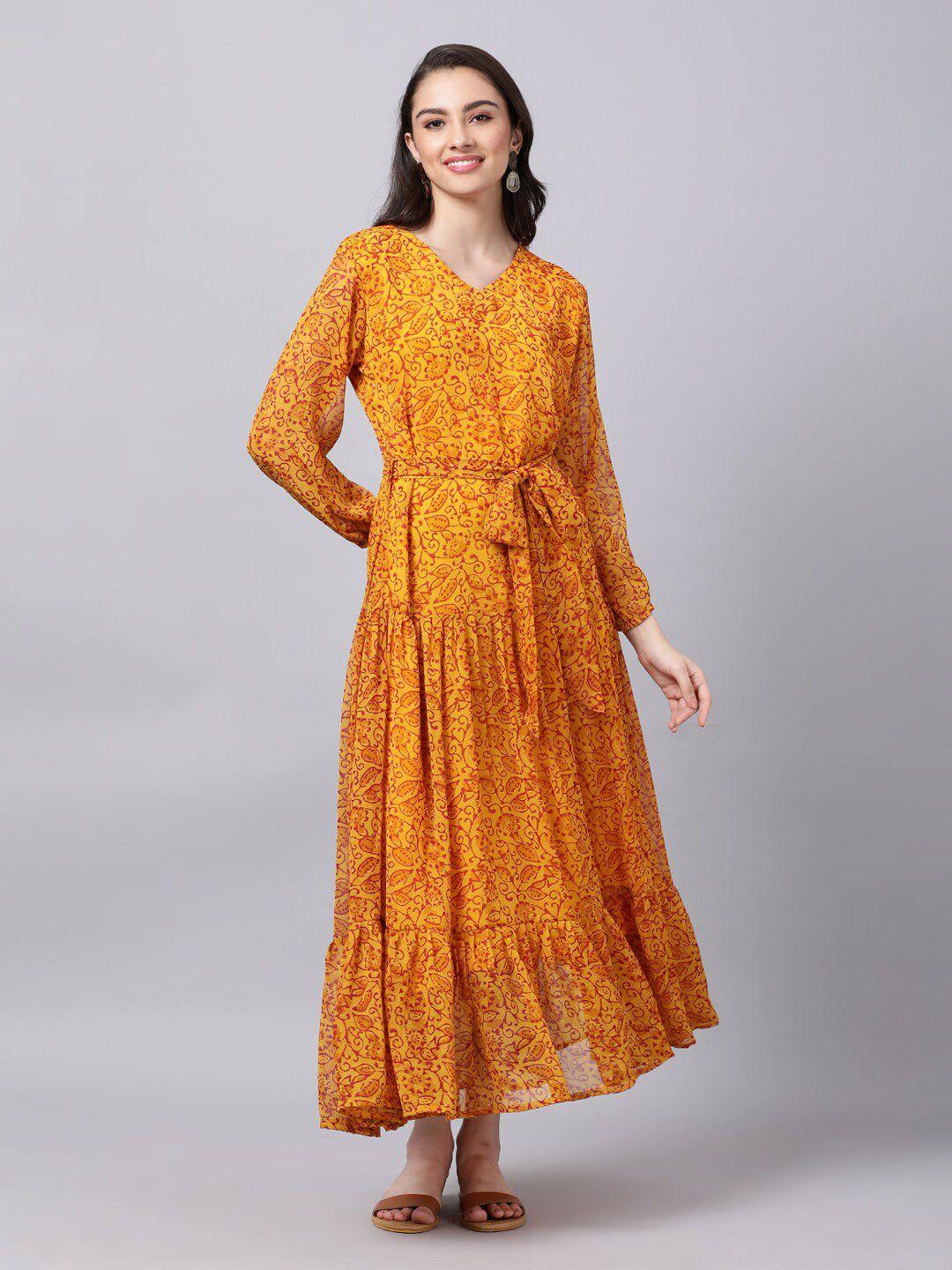 souchii yellow floral layered chiffon maxi dress