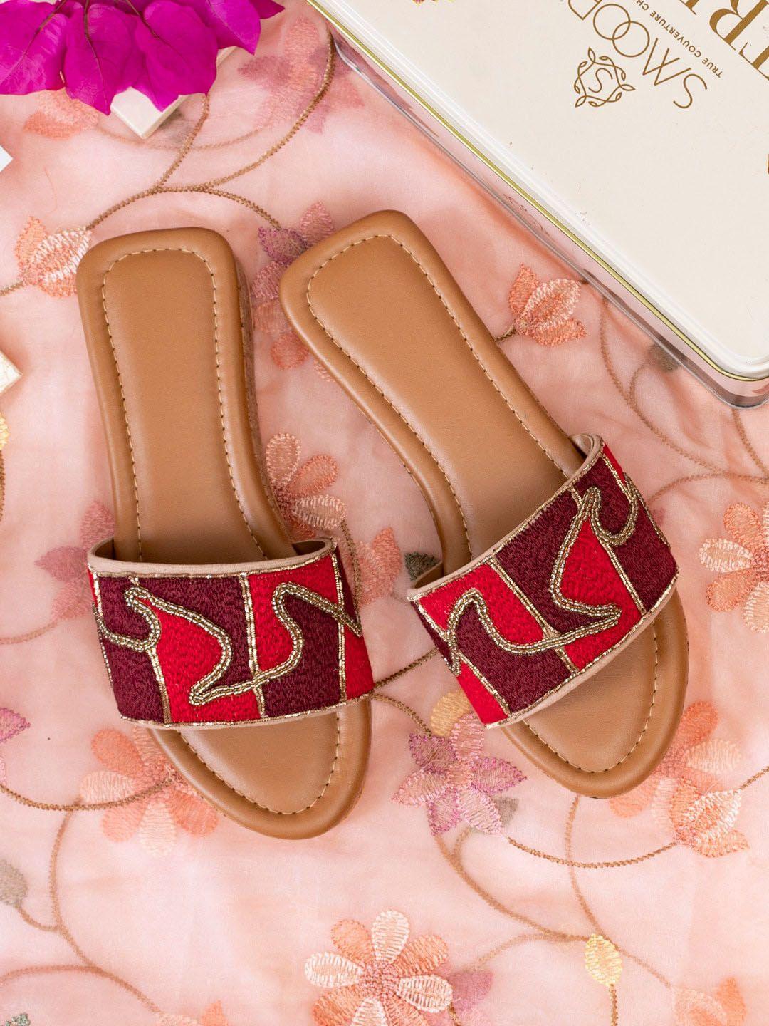 soul roots embroidered open toe flats