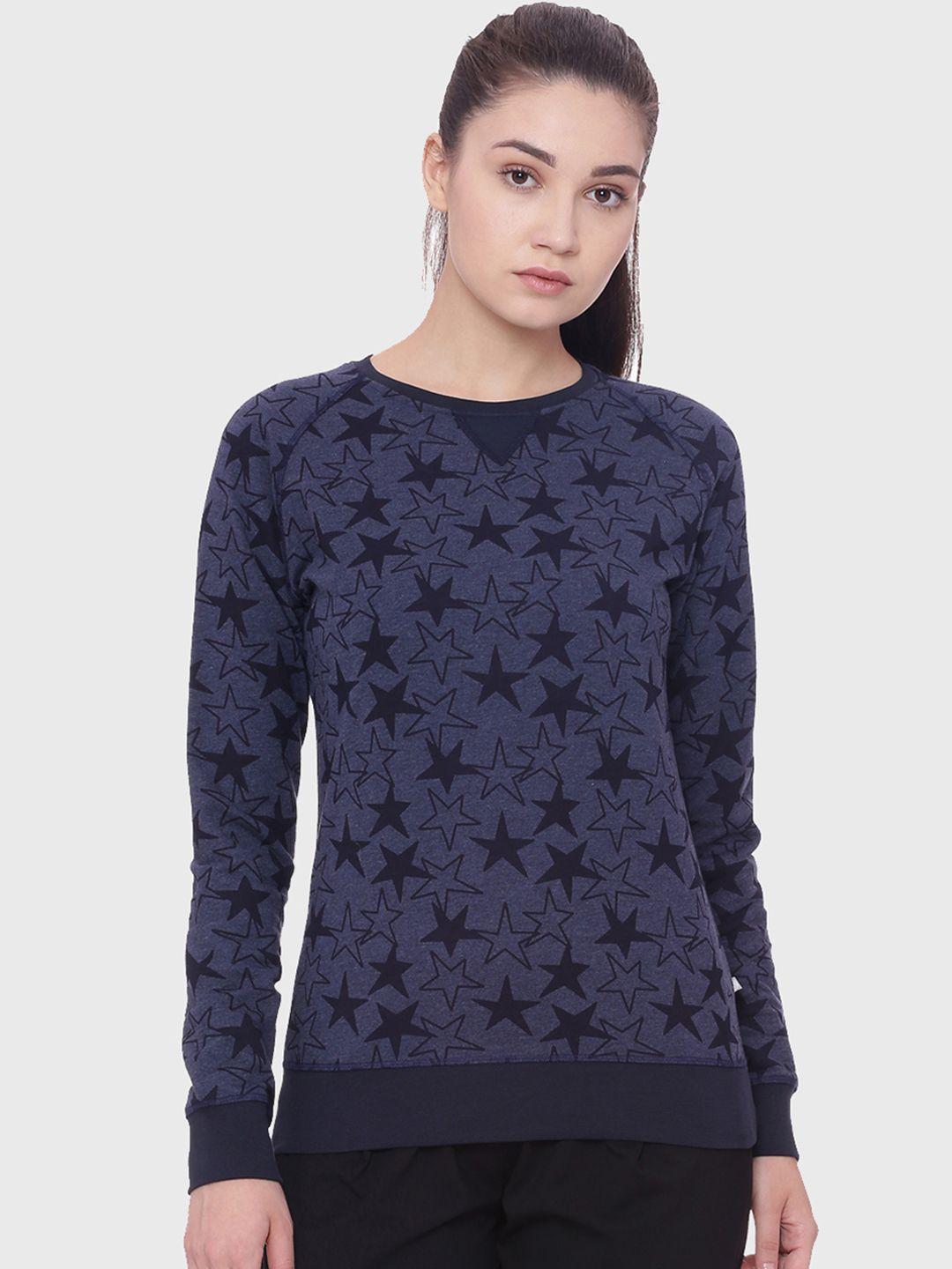 soul space women navy blue printed sweatshirt