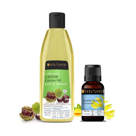 soulflower argan oil, castor oil & ylang ylang essential oil pure & natural for normal skin combo