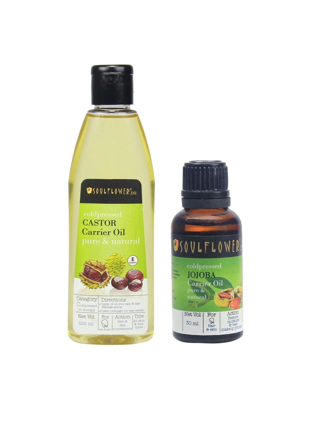 soulflower coldpressed castor & jojoba hair oil set for skin protection and cool scalp