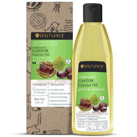 soulflower coldpressed castor carrier oil for holistic purpose, 100% pure and natural, 225ml