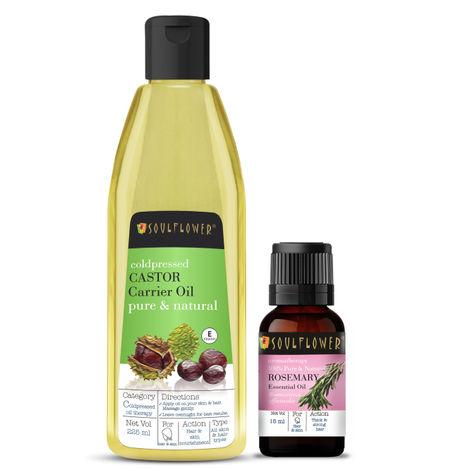 soulflower coldpressed castor hair oil (225ml) and rosemary essential oil (15ml) pack of 2