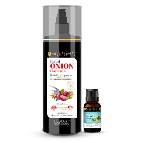 soulflower herbal onion hair oil (220ml) and tea tree essential oil (15ml) pack of 2