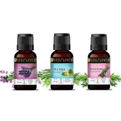 soulflower rosemary lavender & tea tree essential oil combo for nourished skin and hair