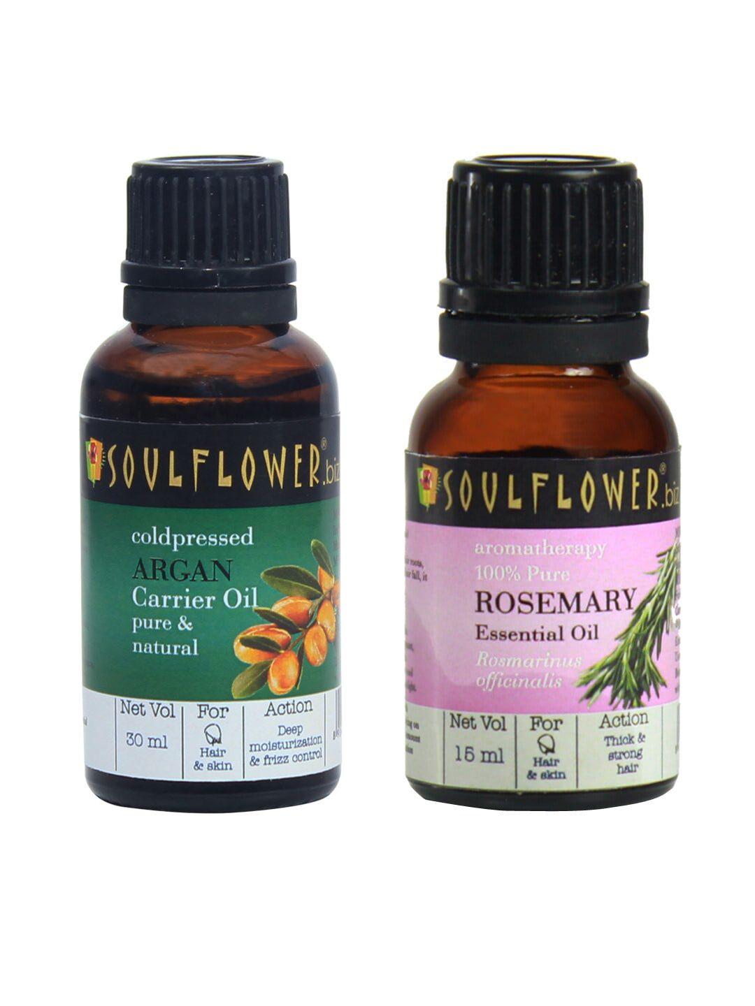 soulflower set of rosemary essential oil 15ml & coldpressed argan carrier oil 30ml