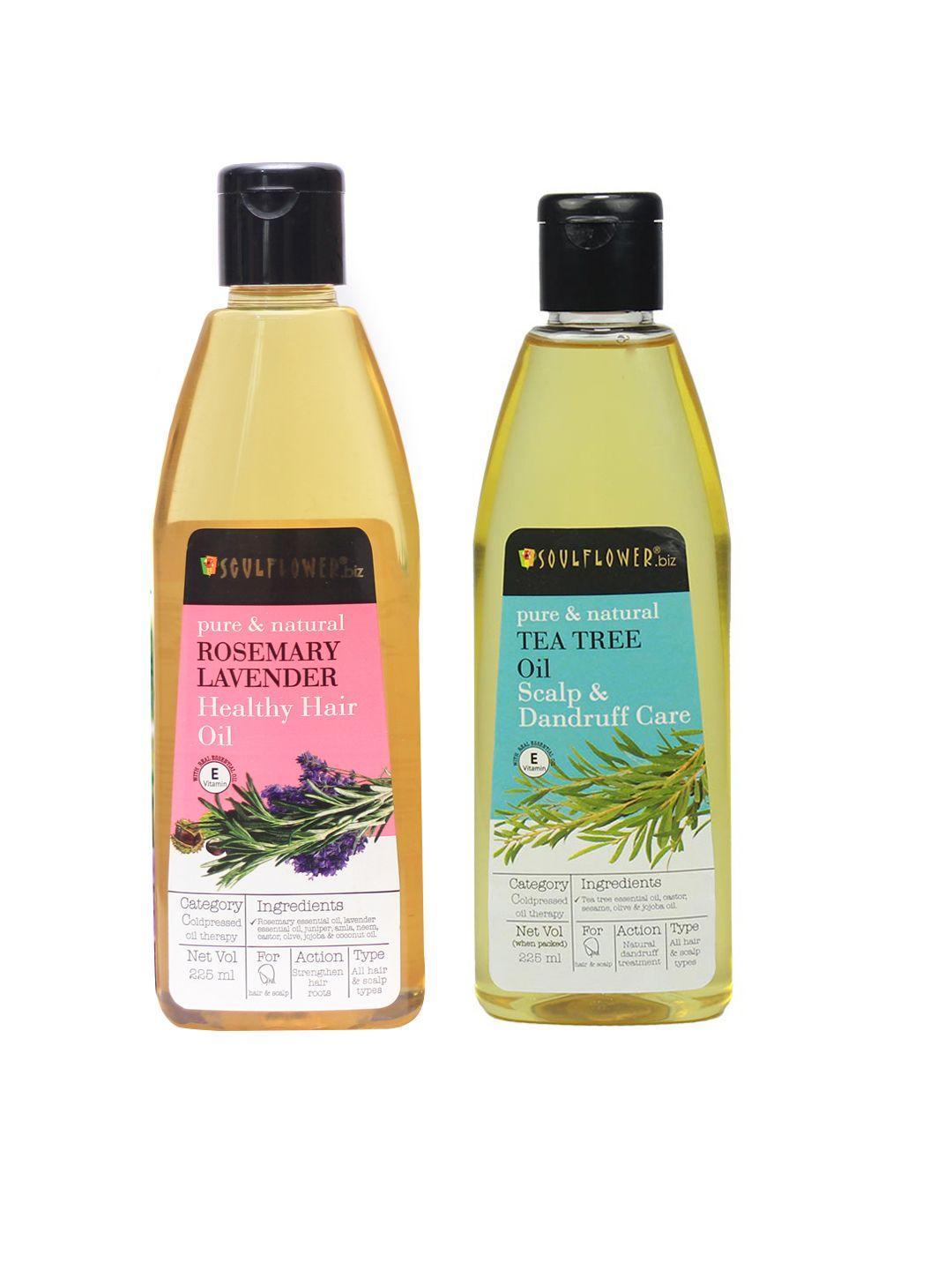 soulflower set of rosemary lavender healthy & tea tree hair treatment oil - 225 ml each