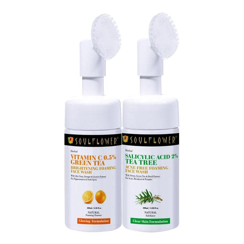 soulflower ayurvedic foaming facewash kit (skin brightening & acne control set)