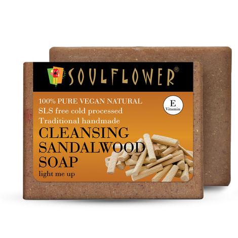 soulflower cleansing sandalwood soap for radiant & glowing skin, 100% pure and natural (150g each) pack of 2