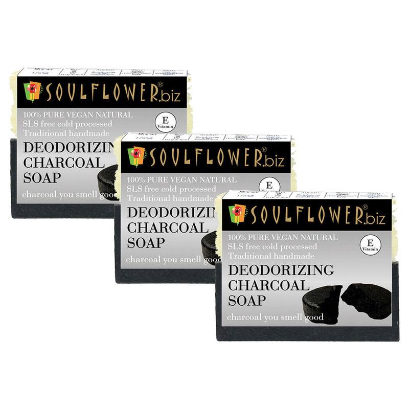 soulflower deodorizing charcoal soap - set of 3