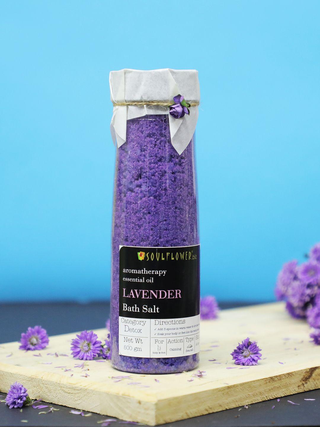 soulflower lavender bath salt for body & foot spa with lavender essential oil - 500g